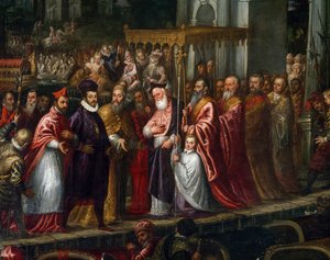 1574年、ヘンリー3世をリドに迎えるドージェ・モチェニーゴとパトリアルクのトレヴィザン 作： Andrea Vicentino