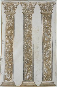 アンドレア・アンドレアーニ（1540-1623）作「カエサルの行列」の縁取りを構成する建築モチーフ（木版画） 作： Andrea (after) Mantegna