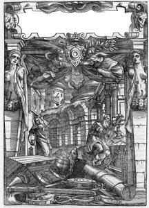 ローマの建築家Marcus Vitrubius Pollio dit Vitruvio（紀元前1世紀）の建築を扱った書籍「De architectura」からの抜粋です。1556年のイタリア版。パラディオの図面をもとにしたエングレーヴィング。 作： Andrea (after) Palladio