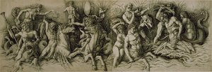 海神の戦い」（紙にペンと茶色のインク 作： Andrea (workshop of) Mantegna
