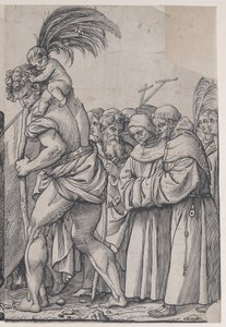 セクション H: 幼子キリストを運ぶ聖クリストファー、『キリストの勝利』より、1836 年。 作： Andrea Andreani