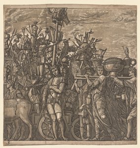 ジュリアスシーザーの勝利：戦争のトロフィーで行進する兵士、1593-99年。