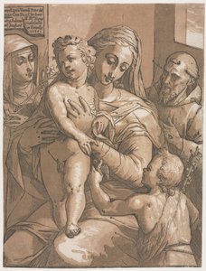 聖母マリアと聖ヨハネ、シエナの聖カタリナと聖フランシス、1585年。 作： Andrea Andreani