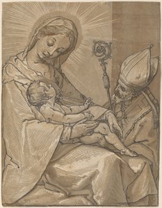 聖母子と司教 作： Andrea Andreani after Alessandro Casolani