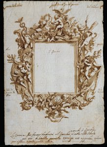 アレゴリーフレームの直交図 1700年頃 Andrea Brustolon（1662-1732）作 白い紙に水彩ペン イタリア 作： Andrea Brustolon