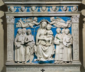 聖人を抱く聖母子像 アンドレア・デッラ・ロッビア（1435-1525）作 釉薬を塗った土器 イタリア・フィレンツェ サンタ・クローチェ教会メディチ礼拝堂所蔵 作： Andrea Della Robbia