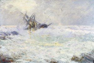 嵐の海」または「最後のキス」アンドレア・フィガーリ（1858-1954）作、厚紙に油彩、72x105cm。イタリア 作： Andrea Figari