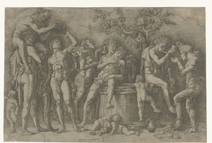 ワインプレスでのサテュロスとバッチャントとバッカナル 作： Andrea Mantegna