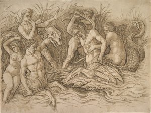 海神の戦い、約半分。 1485-88。 作： Andrea Mantegna