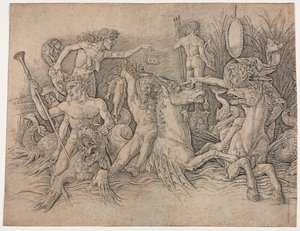 海の神々の戦い-左の部分。 作： Andrea Mantegna