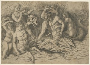 海神の戦い：フリーズの右半分 作： Andrea Mantegna