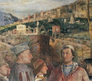 アンドレア・マンテーニャ(1431-1506)作「マンチュアの聖ゲオルギオス城」の花嫁の間のフレスコ画の詳細(2008年、ユネスコ世界遺産登録)イタリア 作： Andrea Mantegna