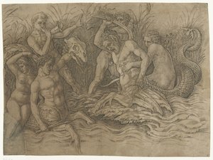 ネレイドを背負ったトリトン同士の戦い 海神の戦い 作： Andrea Mantegna