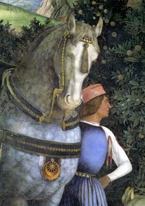 Camera degli SposiまたはCamera Pictaの馬と花婿、78449の1465-74フレスコ細部 作： Andrea Mantegna
