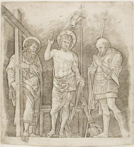 聖アンデレとロンギヌスの間で復活したキリスト 作： Andrea Mantegna