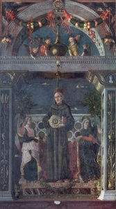 天使とシエナの聖ベルナルディーノ 作： Andrea Mantegna