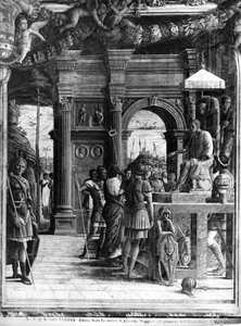 セントジェームス大王がヘロデアグリッパ王の前にもたらした（詳細） 作： Andrea Mantegna