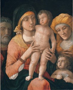 聖ヨセフ、エリザベス、洗礼者ヨハネとのマドンナと子供 作： Andrea Mantegna