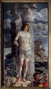 聖セバスティアンの殉教」 アンドレア・マンテーニャ（1431-1506）の絵画 1480年 日2,55×1,4メートル 作： Andrea Mantegna