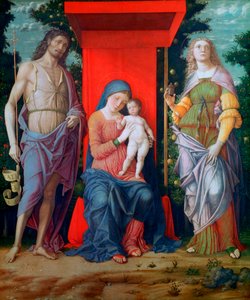 聖人と聖母子、c1490-1505 作： Andrea Mantegna