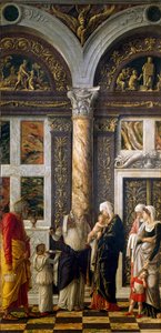 Uffizi polyptic:"割礼" 右の部分。アンドレア・マンテーニャ（1431-1506）による木の上のデトレンペ（1464-1470）。ディム。86x42.5 cm フィレンツェ、ウフィツィ美術館（オフィス 作： Andrea Mantegna