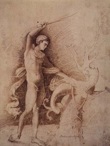 ドラゴンと戦う若い男 作： Andrea Mantegna