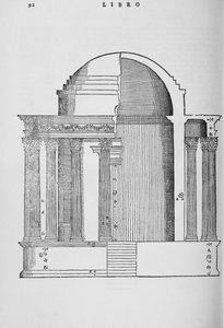 チボリのベスタ神殿の断面図、最初に出版された1570年にパラディオによって書かれた「I Quattro Libri dell&39;Architettura」のファクシミリコピーからの図 作： Andrea Palladio
