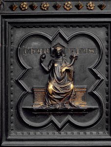 チャリティー、サンジョヴァンニ洗礼堂のサウスドアのパネルC、1336年（青銅） 作： Andrea Pisano
