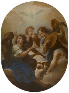 音楽を作る3人の天使。 1720より前
