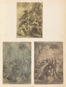 羊飼いの崇拝、ナイル川から救出されたモーセ、約。 1540-44。 作： Andrea Schiavone