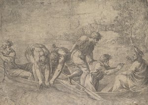 魚の奇跡のドラフト、右のキリスト、使徒たちと一緒に...、1548年から52年頃。 作： Andrea Schiavone
