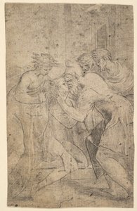 父親の足元に倒れた放蕩息子の帰還、約。 1536-40。 作： Andrea Schiavone