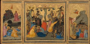 キリストの受難の場面: 庭の苦しみ、磔刑…、1380年代。 作： Andrea Vanni