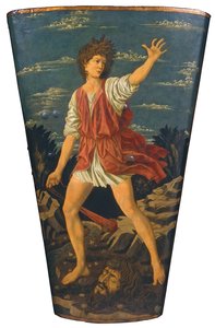 ゴリアテの首を持つダビデ」1450-55年頃（木地に革にテンペラ 作： Andrea del Castagno