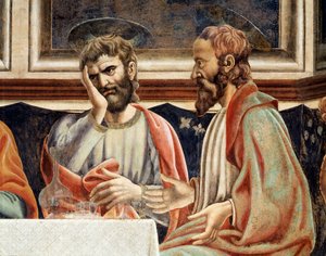 最後の晩餐、アルファエウスの子ヤコブとシモンの詳細（フレスコ画 作： Andrea del Castagno