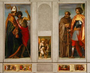 フォーセインツの祭壇画：大天使、マイケル、ジョングアルベルト、バーナード、ジョンザバプティスト、1528
