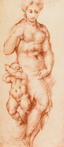 ポントルモによって描かれたチャリティーは、以前はアンドレア・デル・サルトに帰属していました。内閣描画と版画、ウフィツィ美術館、フィレンツェ 作： Andrea del Sarto