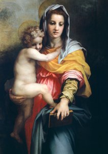 アンドレア・デル・サルト（1486-1530）による「ハーピーの聖母」（1517年）からの細部、子供を連れた聖母、木に油彩、207x178cm