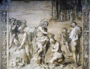 聖ヨハネが群衆にバプテスマを施す 作： Andrea del Sarto