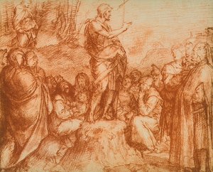 アンドレアデルサルトが描いた、キオストロデッロスカルツォのフレスコ画のための準備学習、洗礼者聖ヨハネ図面と版画のキャビネット、ウフィツィ美術館、フロール 作： Andrea del Sarto