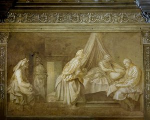アンドレア・デル・サルト（1486-1530）の「聖ヨハネの物語」、フレスコ画、詳細、フィレンツェ、スカルツォの回廊 作： Andrea del Sarto