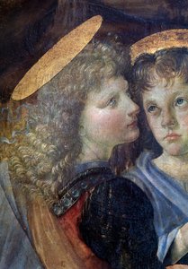 キリストの洗礼、詳細 - パネルに油彩、テンペラ 作： Andrea del Verrocchio