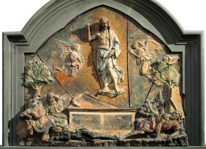 キリストの復活（眠っている兵士はローラン・デ・メディチ（ロレンツォ・イル・マグニフィコ）と表現されている） アンドレア・デル・ヴェロッキオ（1437-1488）によるポリクローム・テラコッタのレリーフ 15世紀 バルジェッロ美術館（フィレンツェ 作： Andrea del Verrocchio