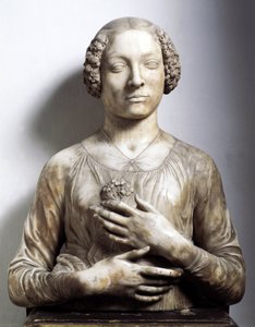 花束を持つ女 大理石彫刻 アンドレア・ディ・フランチェスコ・ディ・チオーネ・ディット・イル・ヴェロッキオ（1435-1488） 1475-1480年 約日58cm フィレンツェ、バルジェッロ美術館蔵 作： Andrea del Verrocchio