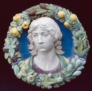 青年の頭（エナメルテラコッタ） 作： Andrea Della Robbia