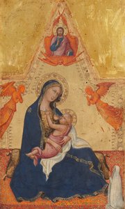 謙遜のマドンナ、祝福するキリスト、2 人の天使、およびドナー [表側]、c. 13801390。