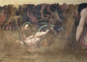 死の勝利、罪人を地獄に運び去る悪魔の詳細、1348フレスコ画