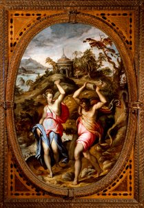 デウカリオンとピュラ（絵画 作： Andrea di Mariotto del Minga