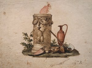 柱型の火鉢、花飾りと鷲の装飾、切断用武器、杯とアンフォラ、アンドレア・アッピアーニ（1754-1817）の絵画、イタリア 作： Andrea the Elder Appiani