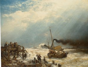 ドイツ語：オステンド港1858年 オーステンデ港 作： アンドレアス・アーヘンバッハ